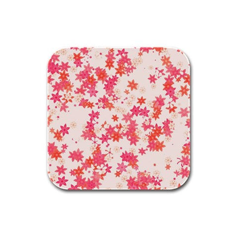 Vermilion and Coral Floral Print Rubber Square Coaster (4 pack)  from ArtsNow.com Front
