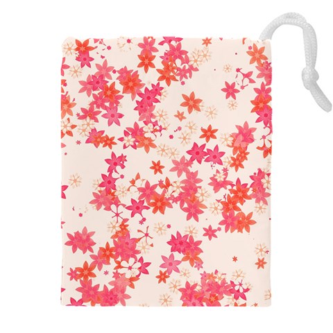 Vermilion and Coral Floral Print Drawstring Pouch (4XL) from ArtsNow.com Front