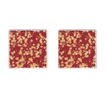 Gold and Tuscan Red Floral Print Cufflinks (Square)
