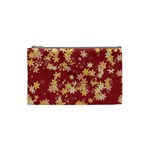 Gold and Tuscan Red Floral Print Cosmetic Bag (Small)