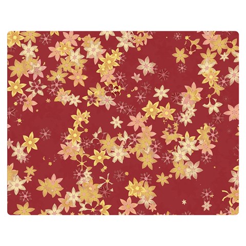 Gold and Tuscan Red Floral Print Double Sided Flano Blanket (Medium)  from ArtsNow.com 60 x50  Blanket Front