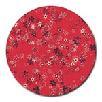 Red Wildflower Floral Print Round Mousepads