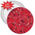 Red Wildflower Floral Print 3  Buttons (100 pack) 