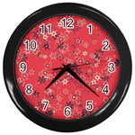 Red Wildflower Floral Print Wall Clock (Black)