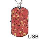Gold and Rust Floral Print Dog Tag USB Flash (One Side)