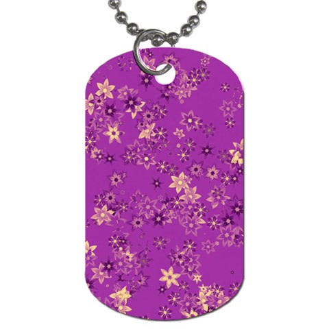 Gold Purple Floral Print Dog Tag (Two Sides) from ArtsNow.com Front