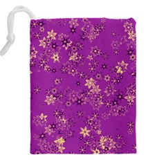 Gold Purple Floral Print Drawstring Pouch (4XL) from ArtsNow.com Back