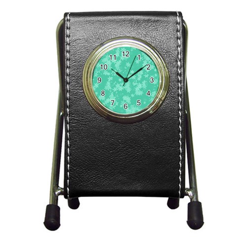 Biscay Green Floral Print Pen Holder Desk Clock from ArtsNow.com Front