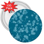 Teal Blue Floral Print 3  Buttons (100 pack) 