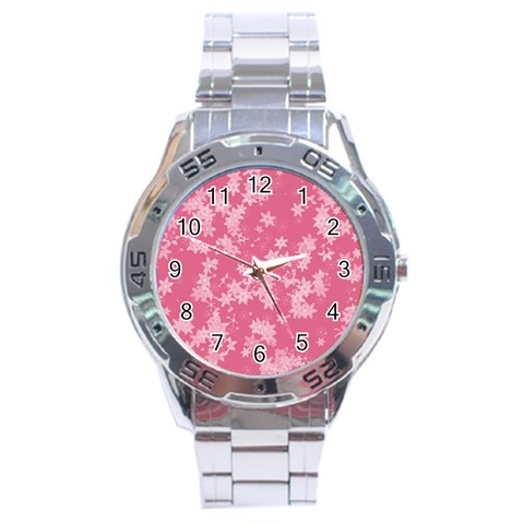 Blush Pink Floral Print Stainless Steel Analogue Watch from ArtsNow.com Front