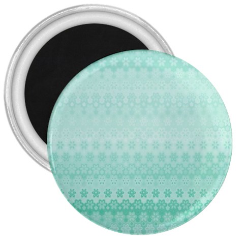 Biscay Green Floral Print 3  Magnets from ArtsNow.com Front