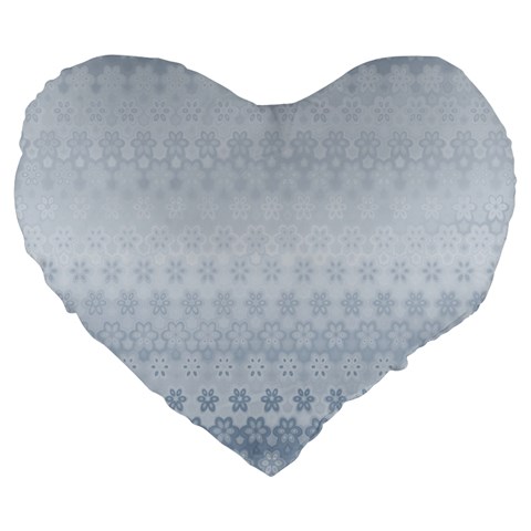 Faded Blue Floral Print Large 19  Premium Heart Shape Cushions from ArtsNow.com Front