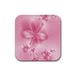 Blush Pink Floral Print Rubber Coaster (Square) 