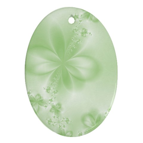 Tea Green Floral Print Oval Ornament (Two Sides) from ArtsNow.com Front