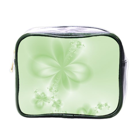 Tea Green Floral Print Mini Toiletries Bag (One Side) from ArtsNow.com Front