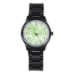 Tea Green Floral Print Stainless Steel Round Watch