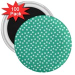 Biscay Green White Floral Print 3  Magnets (100 pack)