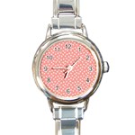 Coral Pink White Floral Print Round Italian Charm Watch