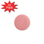 Coral Pink White Floral Print 1  Mini Magnet (10 pack) 