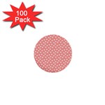 Coral Pink White Floral Print 1  Mini Buttons (100 pack) 