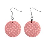 Coral Pink White Floral Print Mini Button Earrings