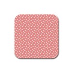 Coral Pink White Floral Print Rubber Square Coaster (4 pack) 