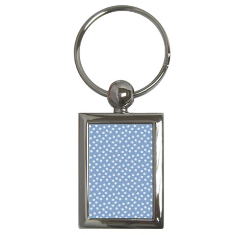 Faded Blue White Floral Print Key Chain (Rectangle) from ArtsNow.com Front