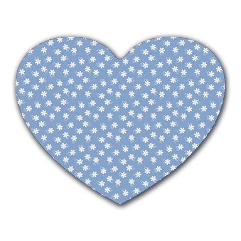 Faded Blue White Floral Print Heart Mousepads from ArtsNow.com Front
