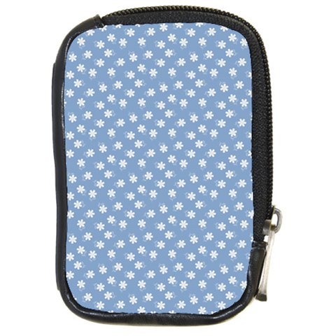 Faded Blue White Floral Print Compact Camera Leather Case from ArtsNow.com Front
