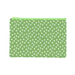 Spring Green White Floral Print Cosmetic Bag (Large) from ArtsNow.com Front