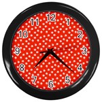 Red White Floral Print Wall Clock (Black)