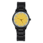 Saffron Yellow White Floral Pattern Stainless Steel Round Watch