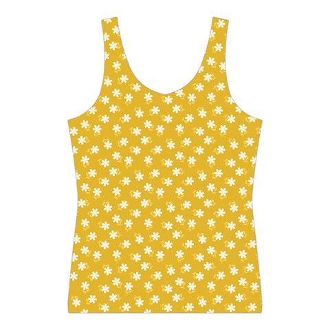 Saffron Yellow White Floral Pattern Sport Tank Top  from ArtsNow.com Front
