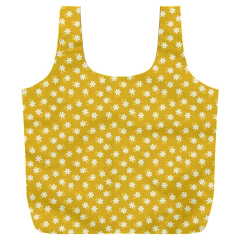 Saffron Yellow White Floral Pattern Full Print Recycle Bag (XXXL) from ArtsNow.com Front