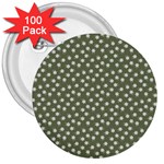 Sage Green White Floral Print 3  Buttons (100 pack) 