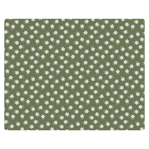 Sage Green White Floral Print Double Sided Flano Blanket (Medium)  from ArtsNow.com 60 x50  Blanket Front