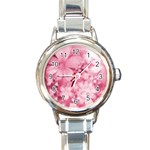 Blush Pink Watercolor Flowers Round Italian Charm Watch