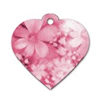 Blush Pink Watercolor Flowers Dog Tag Heart (Two Sides)