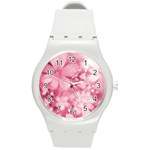 Blush Pink Watercolor Flowers Round Plastic Sport Watch (M)