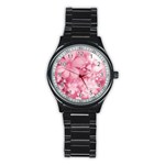 Blush Pink Watercolor Flowers Stainless Steel Round Watch