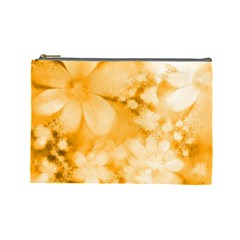 Saffron Yellow Watercolor Floral Print Cosmetic Bag (Large) from ArtsNow.com Front