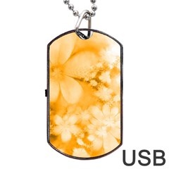Saffron Yellow Watercolor Floral Print Dog Tag USB Flash (Two Sides) from ArtsNow.com Front