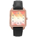 Abstract Floral Print Rose Gold Leather Watch 