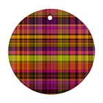 Pink Yellow Madras Plaid Round Ornament (Two Sides)