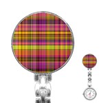 Pink Yellow Madras Plaid Stainless Steel Nurses Watch