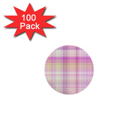 Pink Madras Plaid 1  Mini Buttons (100 pack)  from ArtsNow.com Front