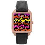 Multicolored Scribble Abstract Pattern Rose Gold Leather Watch 