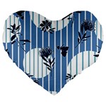 Stripes Blue White Large 19  Premium Heart Shape Cushions