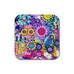 Double Sunflower Abstract Rubber Square Coaster (4 pack) 