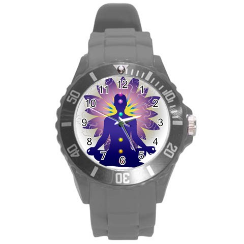 Chakra Design Round Plastic Sport Watch (L) from ArtsNow.com Front